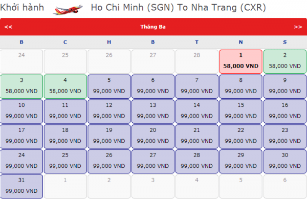 Vé máy bay đi Nha Trang tháng 3 giá chỉ từ 99k