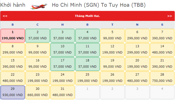 Vé máy bay đi Tuy Hòa giá chỉ từ 57k