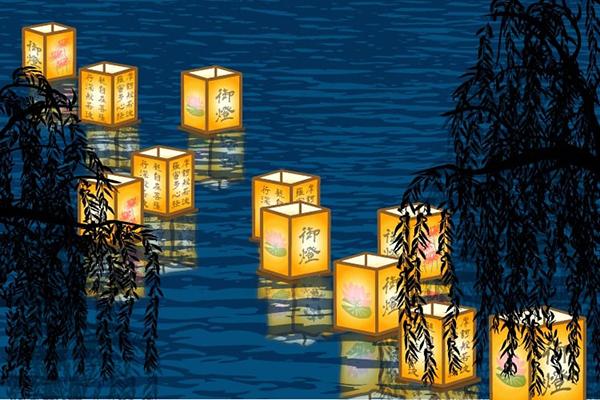 Thả đèn trên sông tại chùa cầu Nhật Bản.2