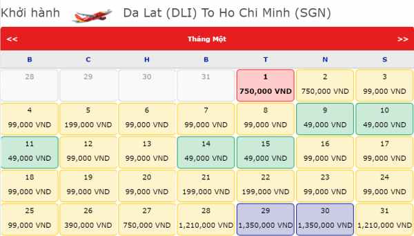 Vé máy bay Đà Lạt đi Hồ Chí Minh dịp tết giá chỉ từ 49k